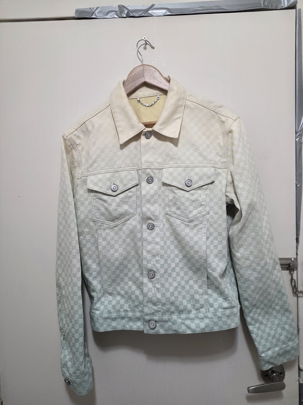 Louis Vuitton Cream to Light Green Ombre Checkered Windbreaker Jacket